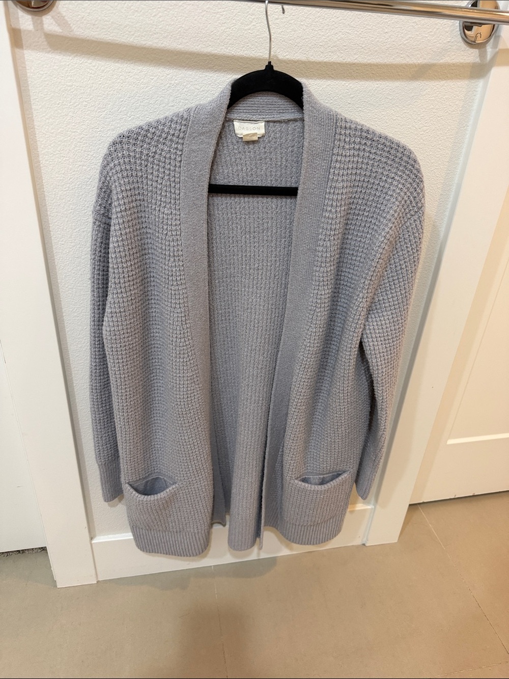 Caslon Light Gray Waffle Knit Open-Front Cardigan